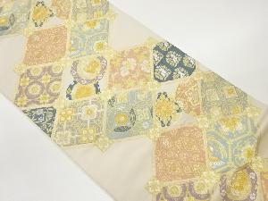 菱に華紋・七宝・鳥模様織出し袋帯